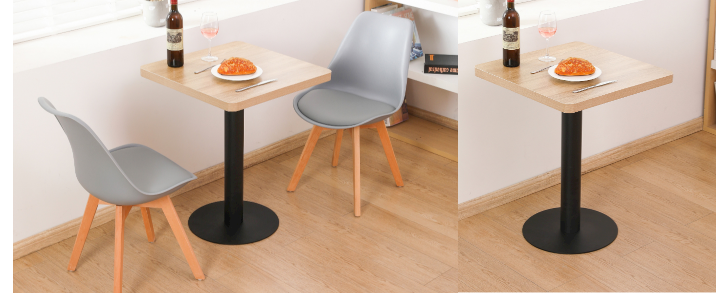 Кухонний стіл Mingone 80x80 см з дерев'яною стільницею та металевими ніжками. Квадратний стіл для кухні, вітальні, балкону або їдальні. Розміри: 80x80x75 см. Зі стилізованою під дуб стільницею.