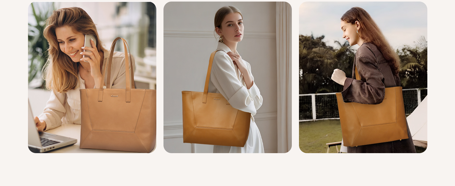 Сумка жіноча LOVEVOOK з натуральної шкіри, велика містка, на плече, тоут, для роботи та повсякденного використання, коричнева