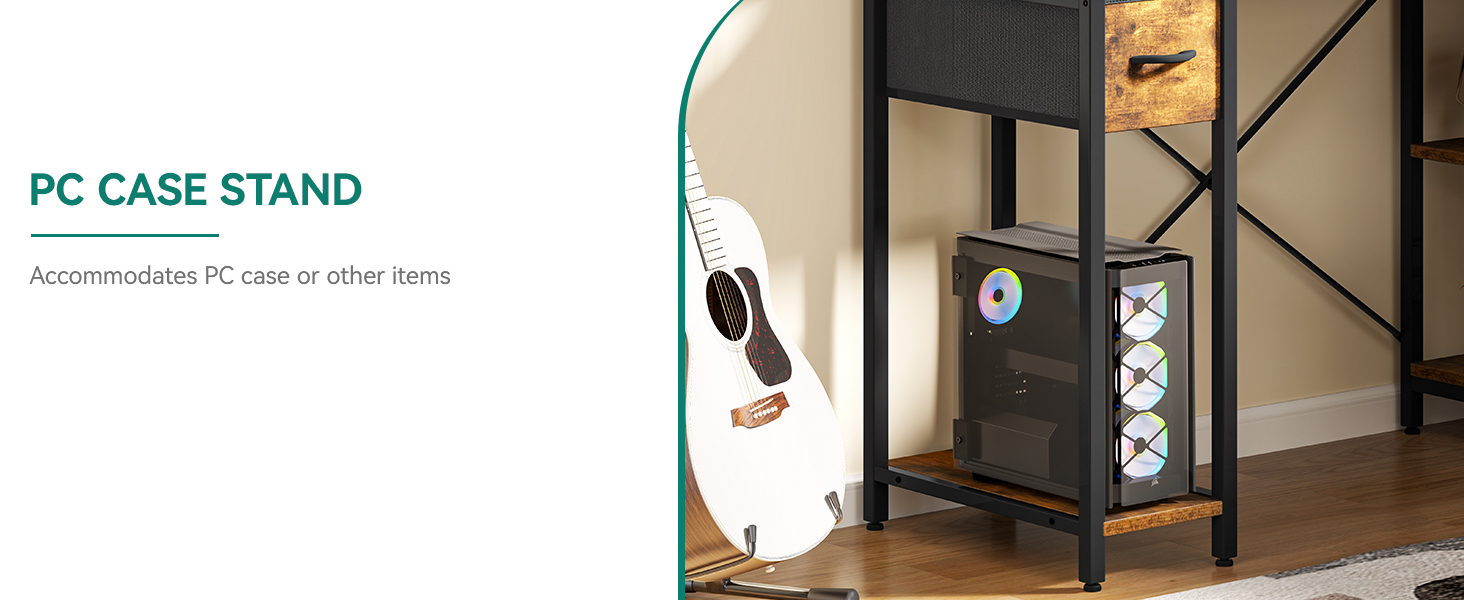 Стол YITAHOME L-подібний з USB-портом та розеткою, 140x100 см, 4 шухляди, полиця, для офісу, коричневий