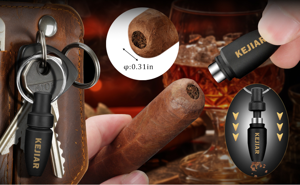 KEJIAR Видавець сигар: портативний кейс-упаковщик з різаком для сигар (V-Cut, Straight Cut, Punched), контролер вологості, чорний