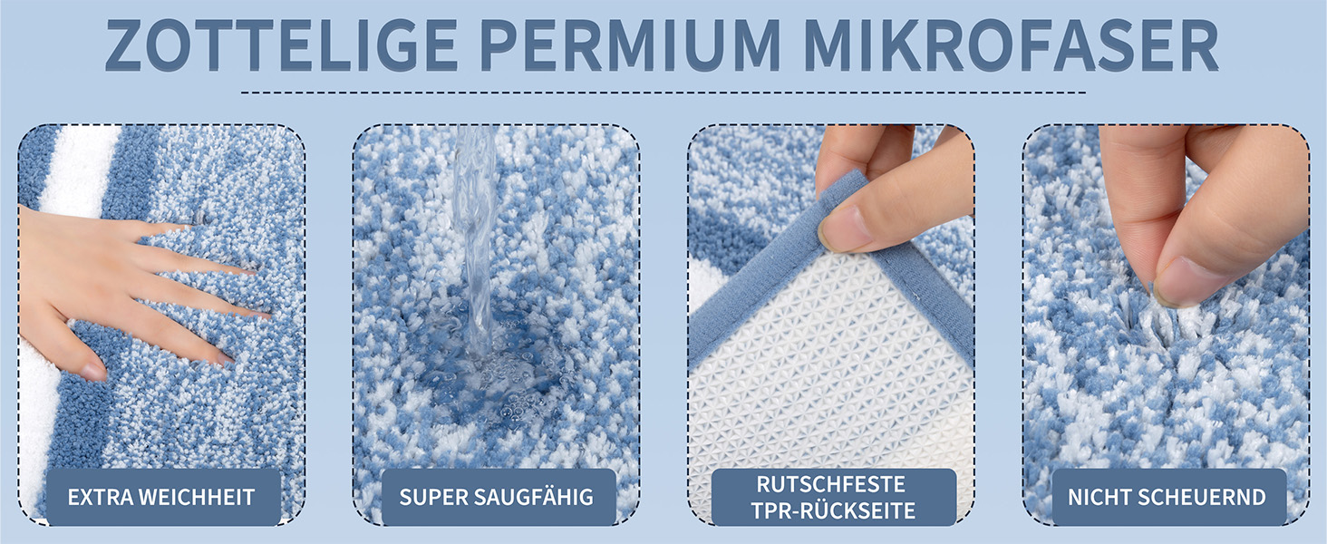 М'який килимок для ванної кімнати Pauwer, комплект з 2 шт., водопоглинаючий, для ванни та туалету, антиковзаючі, можна прати в пральній машині, блакитний, 50 x 80 + 50 x 60 см