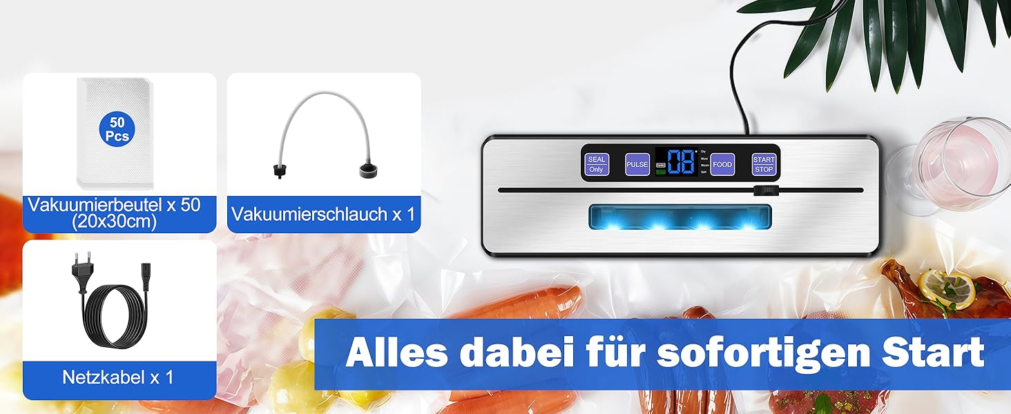 Вакууматор для продуктів 7 в 1 з подвійним швом, професійний вакуумний пакувальник з цифровим таймером, вбудованим різаком та 50 пакетами, сріблясто-чорний
