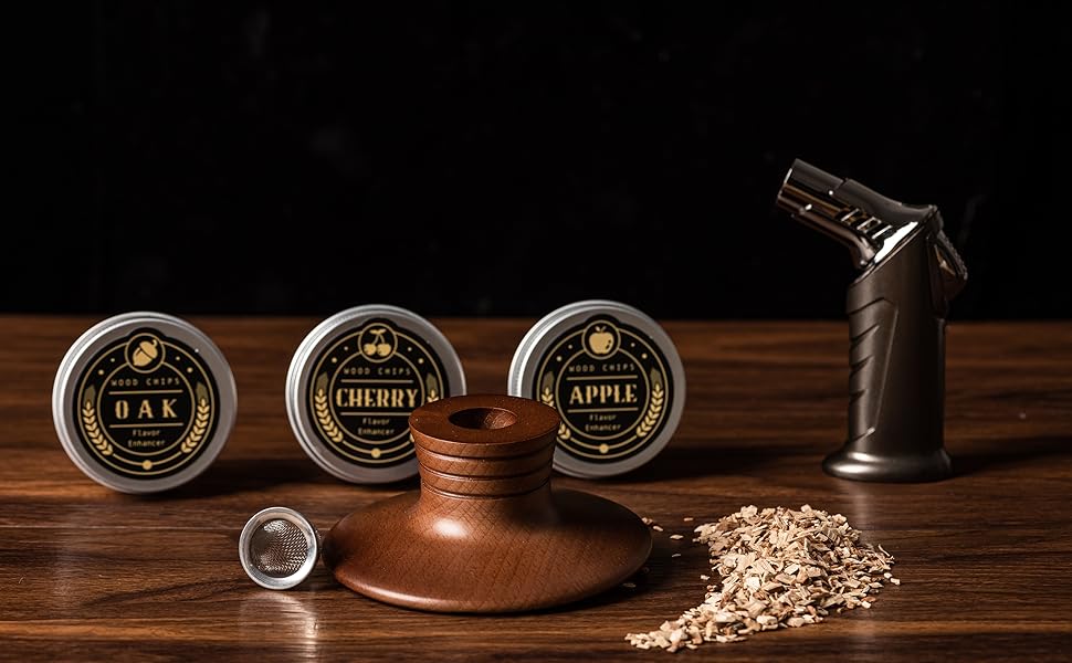 Набір для копчення коктейлів Bourbon: з ліхтариком та стружкою для віскі/бурбона. Ідеальний подарунок для чоловіків, батька, чоловіка.