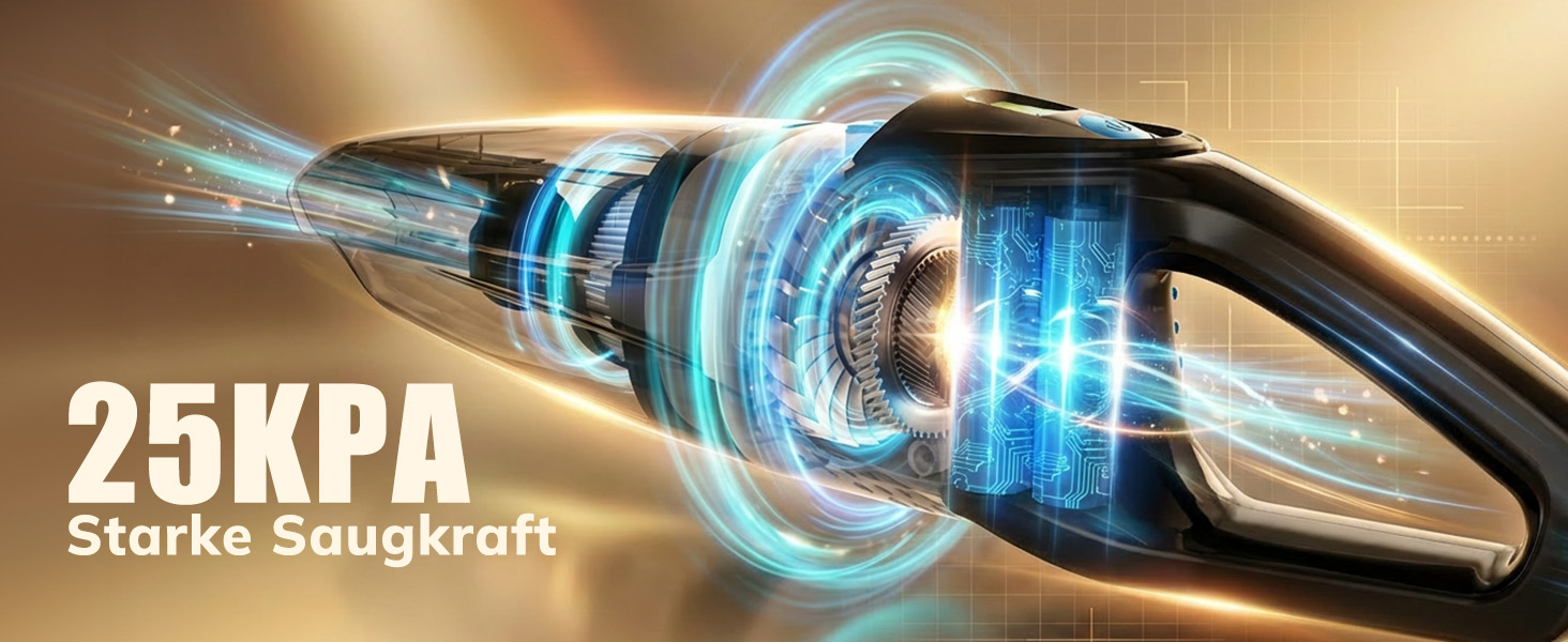 Акумуляторний ручний пилосос для авто та дому, потужність 25000Па, бездротовий з HEPA-фільтром та набором насадок, для шерсті тварин та килимів (Чорний)