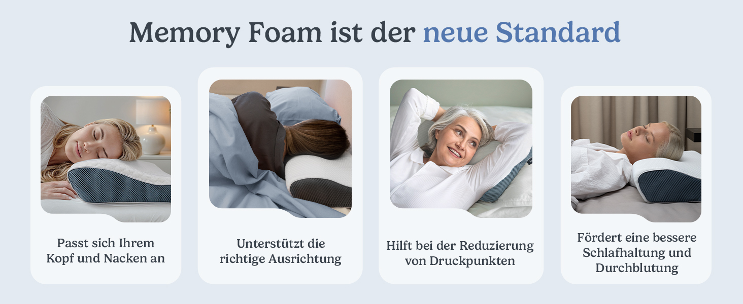 Ортопедична подушка з ефектом пам'яті Derila Memory Foam для шиї та голови, для сну на боці, розмір King Size (60 x 35 см)