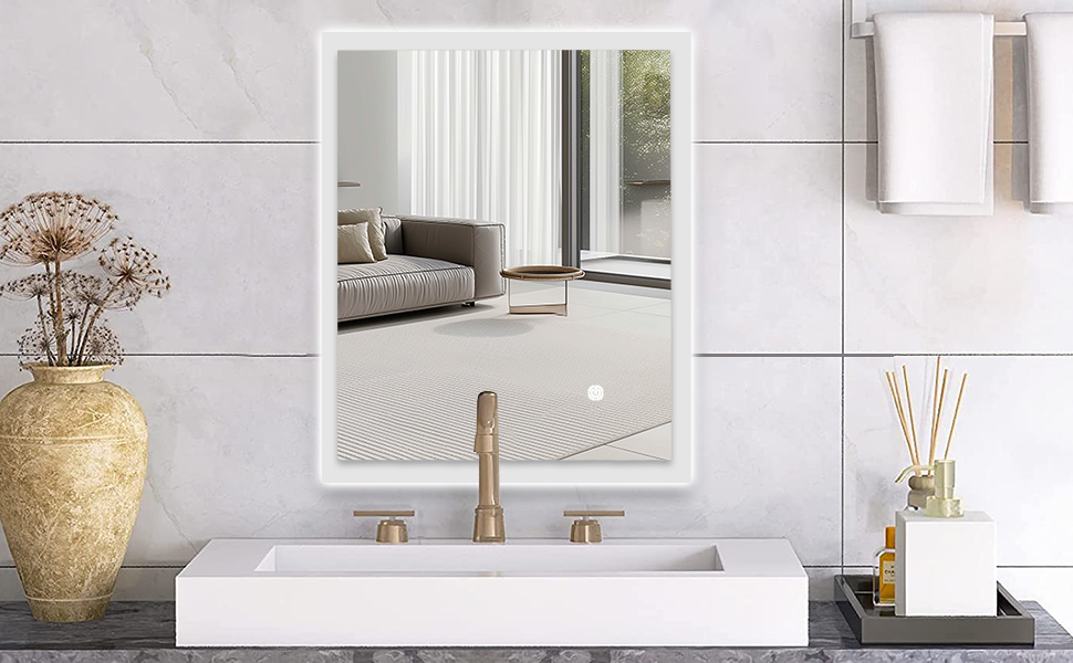 LED дзеркало для ванної кімнати з підсвічуванням | Вологостійке (IP54) | Сенсорне керування | 60x50 см | Вертикальна/Горизонтальна установка
