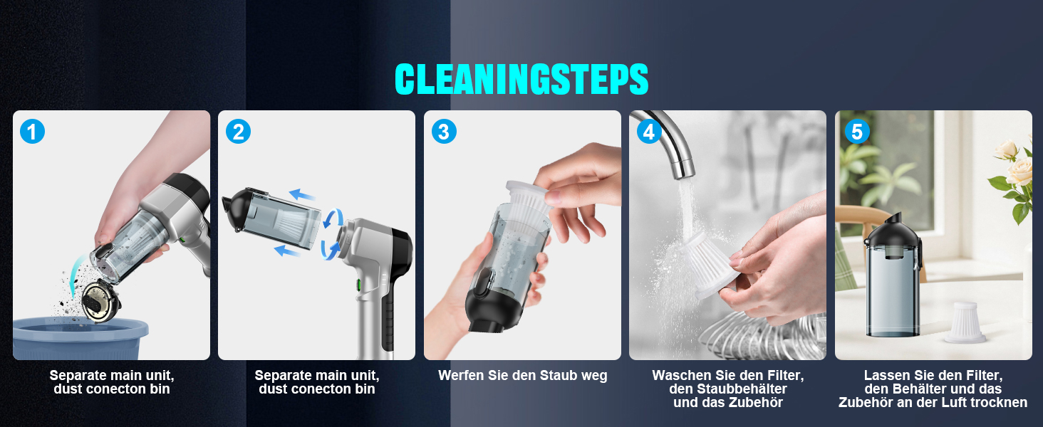 Акумуляторний ручний пилосос 4-в-1 для авто та дому, потужність 25000Па, бездротовий електроповітродув для прибирання шерсті, кухні та ПК, чорний