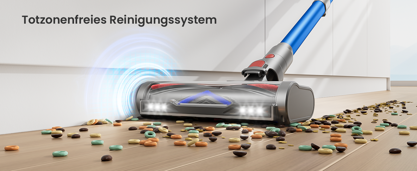 Бездротовий акумуляторний пилосос 48000Pa/580W/65Min, об'єм 1,8L, з функцією від'єднання пилу, антизаплутана щітка, 8-ступенева фільтрація. Підходить для килимів, шерсті тварин та твердих поверхонь. Колір: блакитний