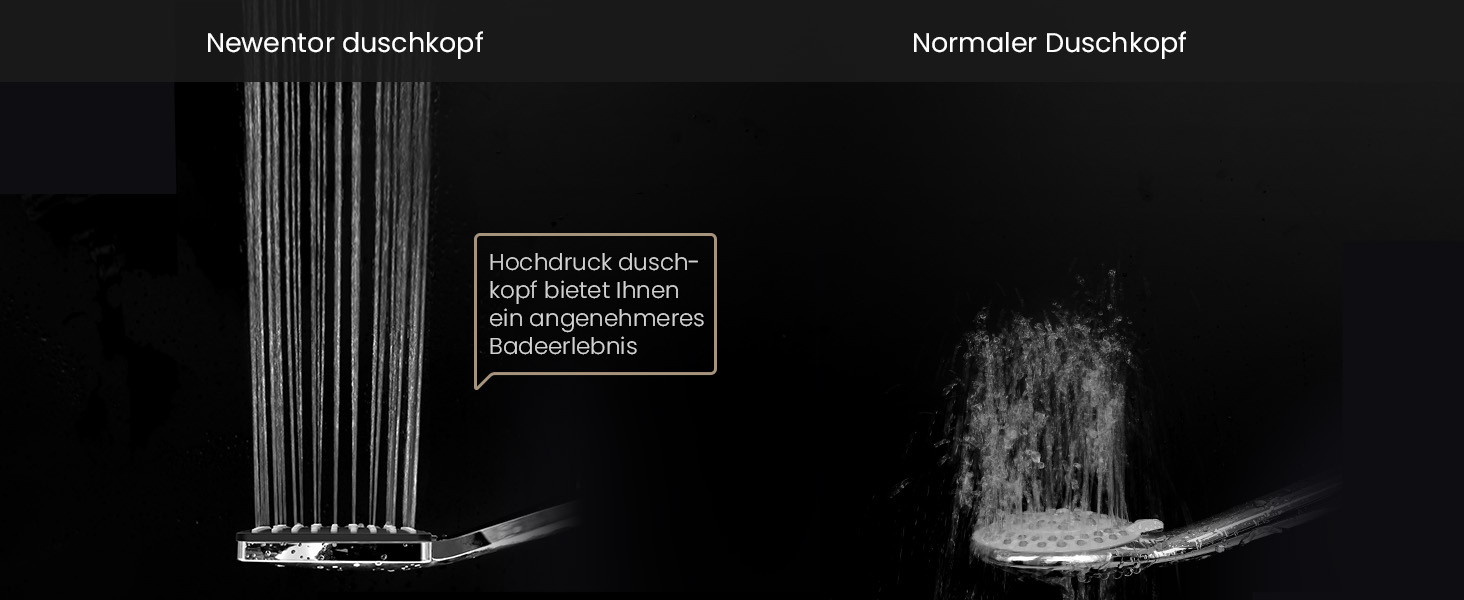 Насадка для душу Newentor Regendusche [TESTSIEGER], велика ручна лійка, водозберігаюча, високого тиску, XXL з 6 режимами струменя (без шлангу), матова чорна (Duschkopf, без шлангу)