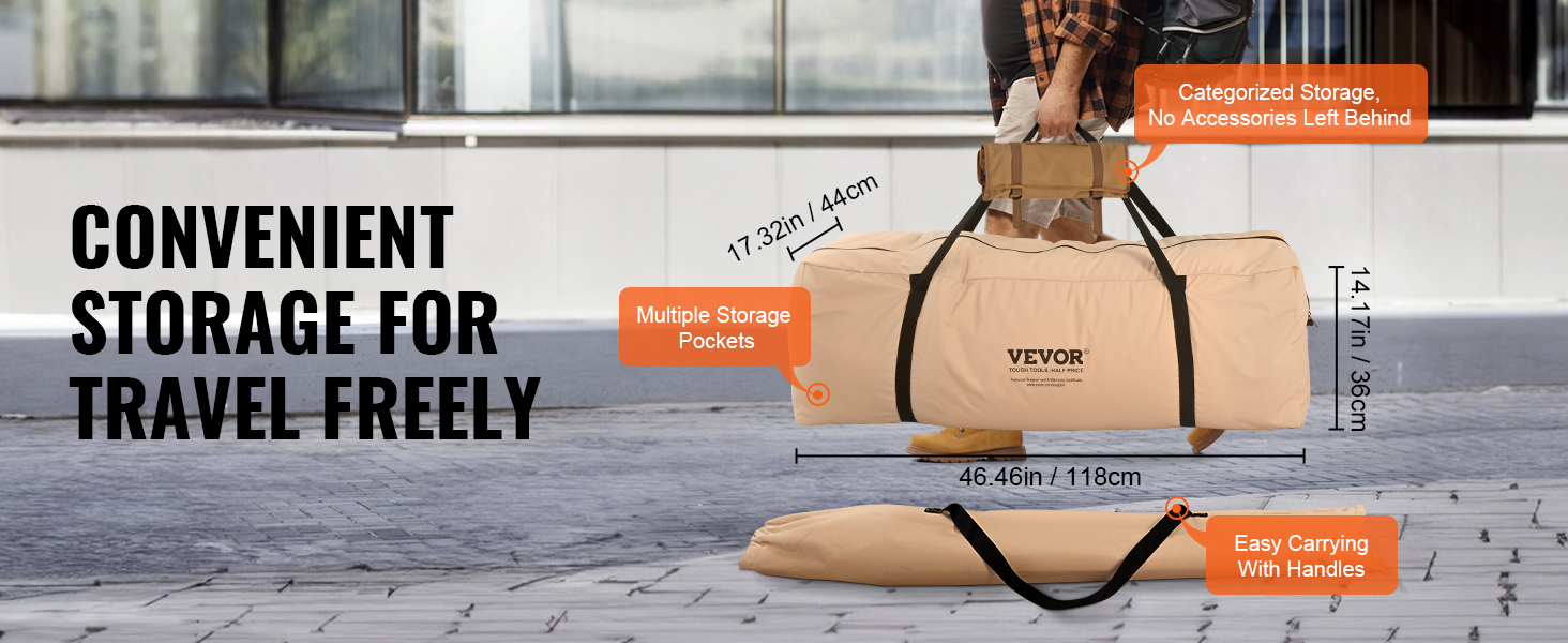 Намет-юрту VEVOR Glockenzelt 7м бавовна TC, для 6-12 осіб, з PVC підлогою та міцними сталевими стійками для кемпінгу