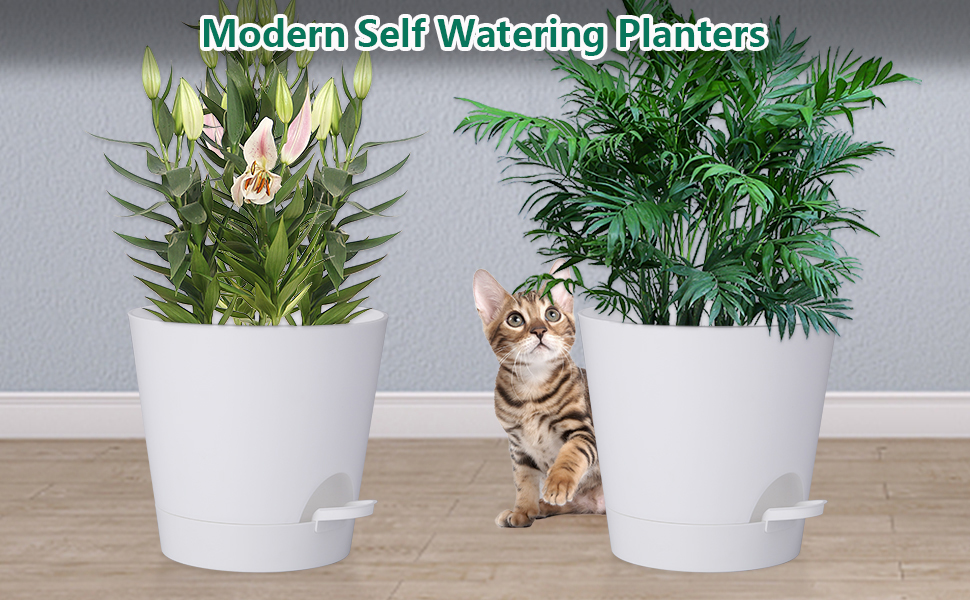 Набір горщиків для квітів 2 шт. 25.4 см та 20.3 см, пластик, з системою поливу, для дому, балкону, саду, сукулентів, кактусів (зелений, білий)