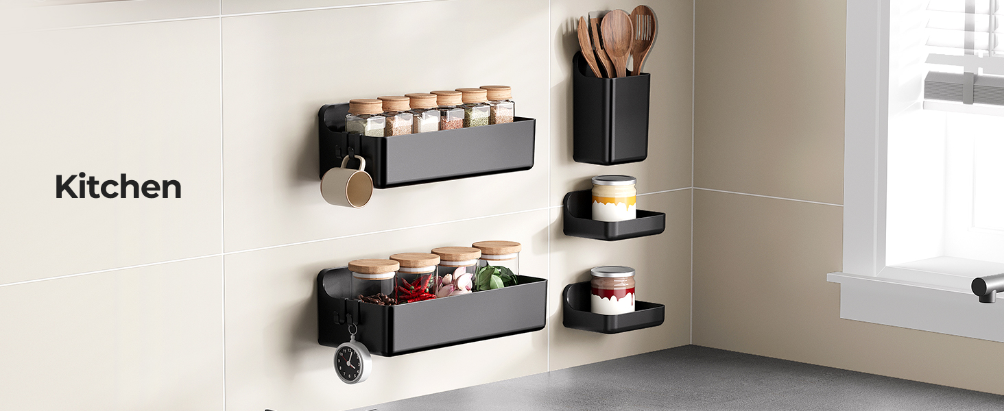 Поличка для душу Orimade без свердління, нержавіюча сталь, 5 шт., тримач для шампуню, велика місткість, чорний ABS пластик, 5 шт.