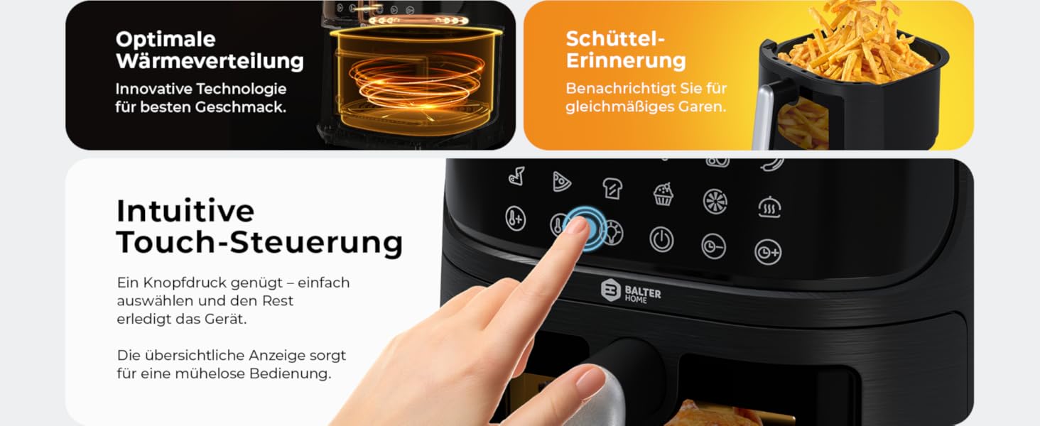 Фритюрниця Balter Airfryer HL-551T 5.5 л, чорна: 12 програм, 100 рецептів, з вікном