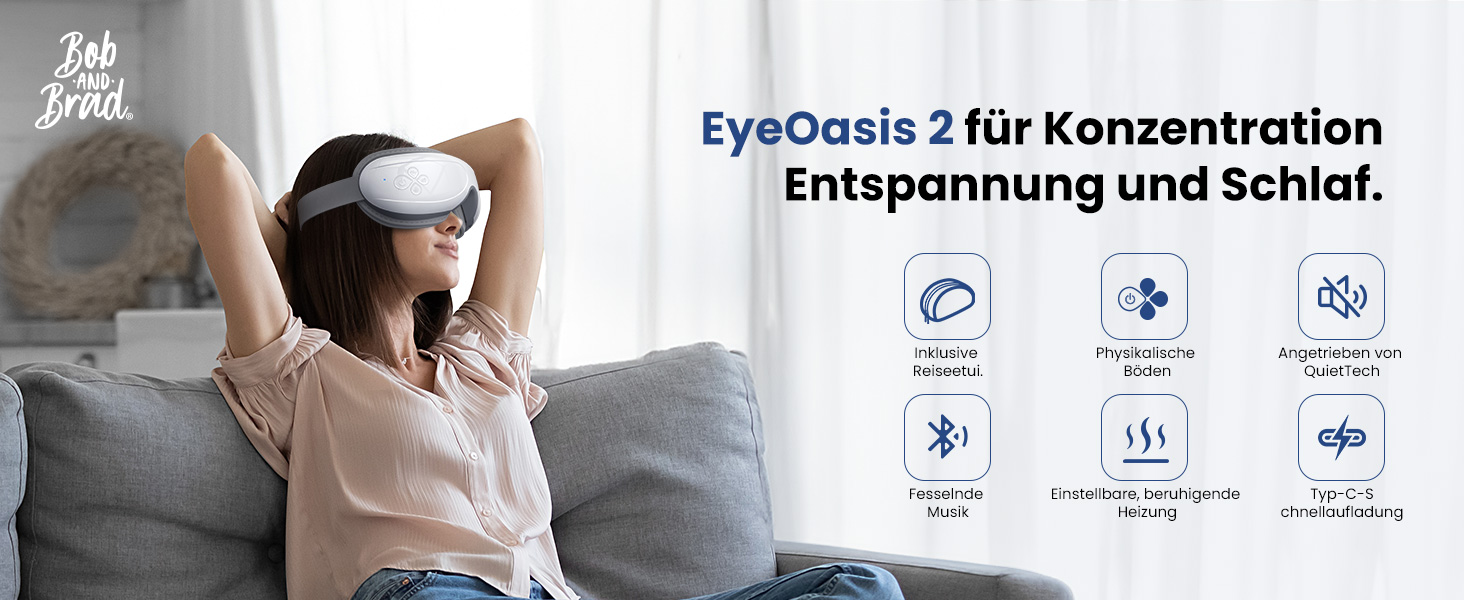 Масажер для очей Bob and Brad EyeOasis 2 з підігрівом, музикою та компресією. Електрична маска для очей для зняття темних кіл та сухості очей. Подарунок для чоловіків та жінок. Білий