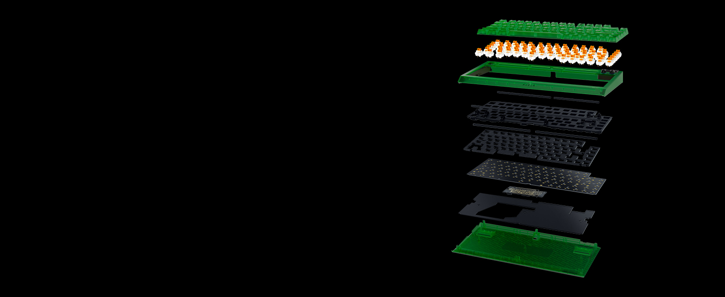 Механічна ігрова клавіатура Razer BlackWidow V4 75% з RGB підсвічуванням та Hot-swap - Оранжеві тактильні перемикачі, US Layout, Phantom Green Edition