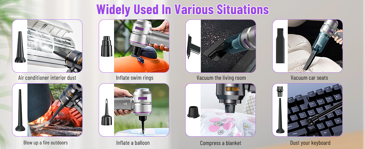 Акумуляторний ручний пилосос 4 в 1 для авто та дому, безщітковий двигун 22000Па, потужність 6000 мАг, портативний електричний пилосос-подув з набором щіток (Сріблясто-фіолетовий)