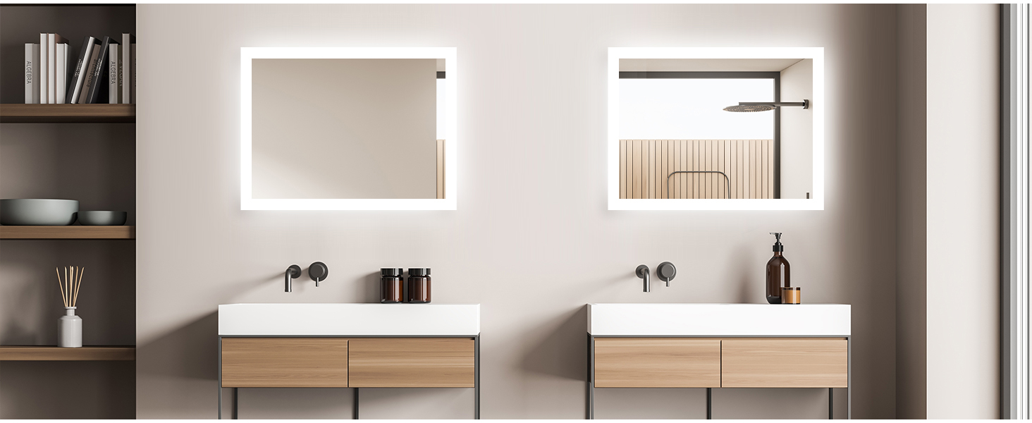 LED дзеркало для ванної кімнати SONNI 60x50 см з підсвічуванням, IP44, вертикальна/горизонтальна установка