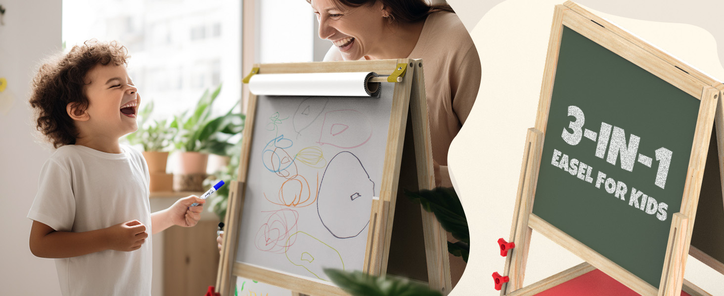 Мольберт для малювання Joyooss для дітей, регульований дерев'яний мольберт, двосторонній, сухий маркер, з аксесуарами для малювання, подарунок для дітей 4-8 років (РОЖЕВИЙ)