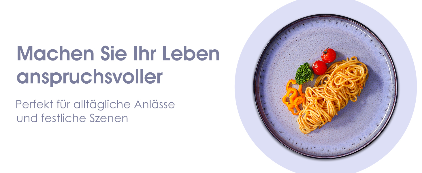 Набір посуду Steingut vancasso AMBER на 6 осіб (24 шт.): тарілки, супові тарілки, десертні тарілки, миски, реактивна глазур, колір фіолетовий, безпечний для миття в посудомийній машині