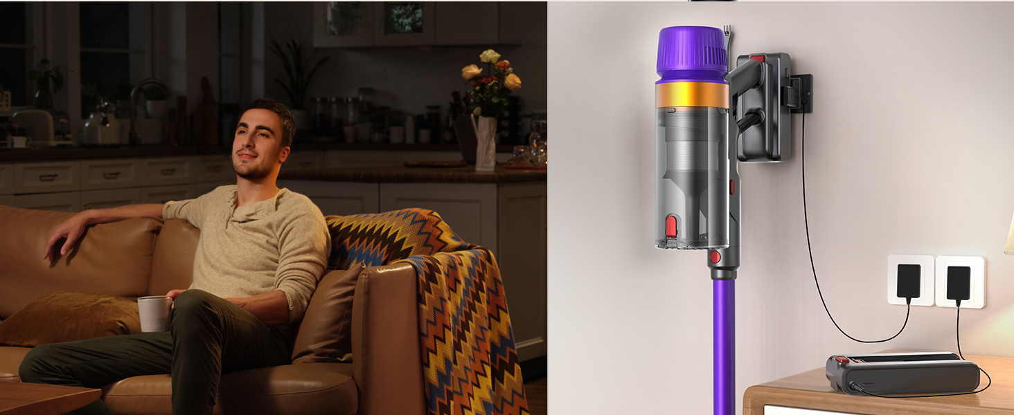 Акумуляторний пилосос бездротовий для шерсті тварин, 1.8л з дисплеєм, 55000Па/620Вт/75хв, вертикальний з анти-заплутувальною щіткою та док-станцією для килимів/твердих підлог/авто, фіолетовий