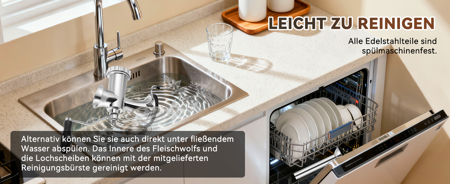 М'ясорубка ручна Hanchen з нержавіючої сталі з присоскою, насадкою для ковбас та 2 дисками, посудомийна, для м'яса та овочів