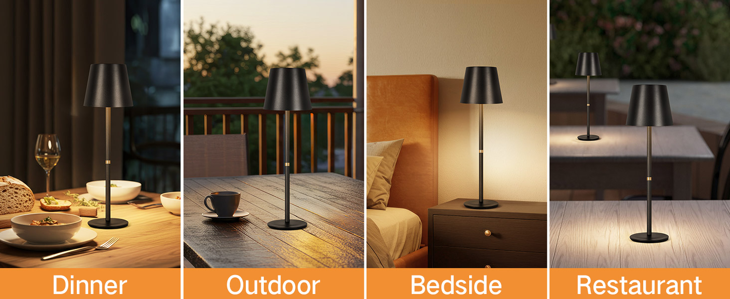 LED-лампа настільна OUTON 2 шт. бездротова з LED-індикатором, сенсорне керування, 3 колірні температури, USB-C зарядка, IP54 водостійкість, 30 годин роботи – для дому та на подарунок, чорний