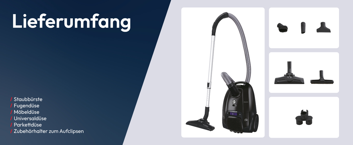 Пылесос Hoover HE2 Kompakter: Мощний пилосос з мішком для твердих підлог та килимів, фільтр EPA, 3,5 л контейнер для пилу, аксесуари, 850 Вт, радіус дії 10 м [HE2Z10A]