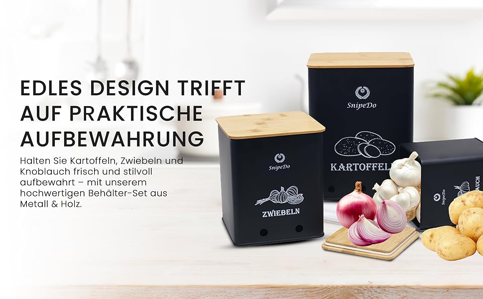 Набір коробок для зберігання картоплі, цибулі та часнику – 3 шт. Металеві овочеві контейнери з картопляницею та очищувачем – чорний колір