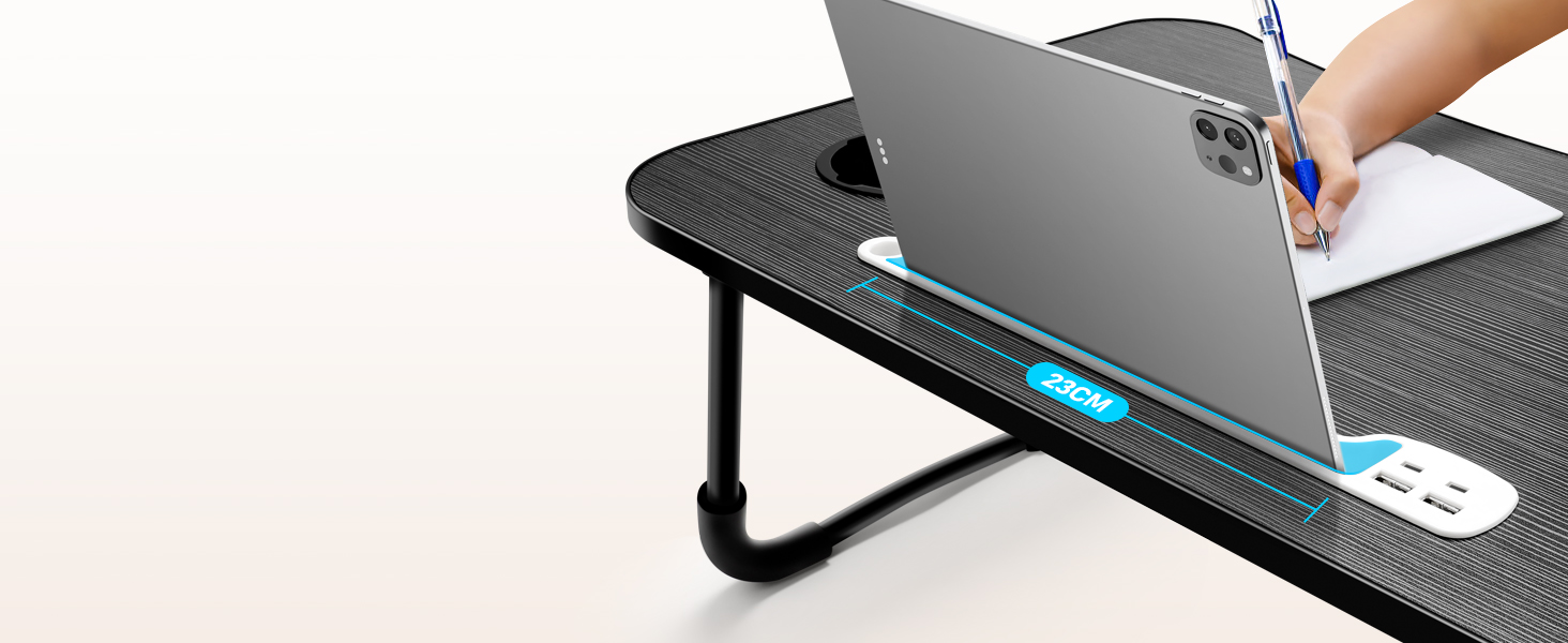 Стіл для ноутбука в ліжко/на диван, складаний, з USB-портами та відділенням для чашки, 60 x 40 см, чорний