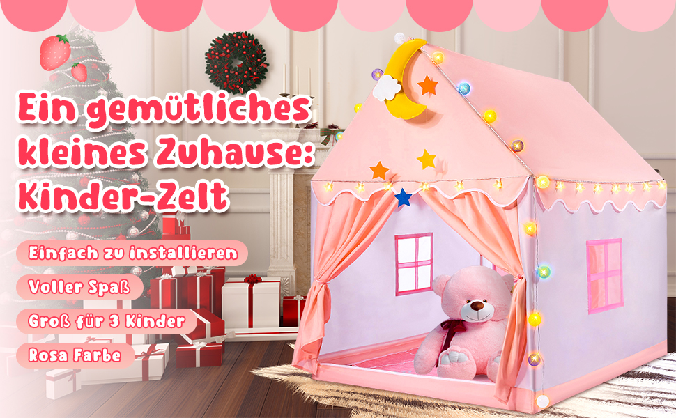 Дитяче намет-ігровий будиночок для дівчаток з килимком та світлодіодними зірками, намет-ігровий будиночок для дітей, намет-принцеса для дівчаток, іграшка-подарунок для дівчаток 3, 4, 5, 6, 7 років