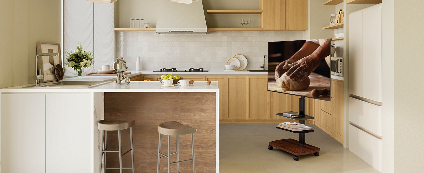 Підставка для телевізора мобільна з поличками Holzablage 32-65 дюйми, чорний/вінтажний коричневий, до 40 кг, VESA 400x400