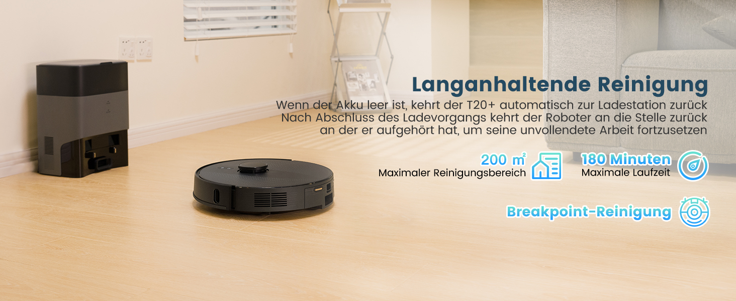 Робот-пилосос AIRROBO T20+ з функцією миття, 3.5л, станція самоочищення, 180хв роботи, LiDAR навігація, потужне всмоктування, керування через додаток, колір: чорний