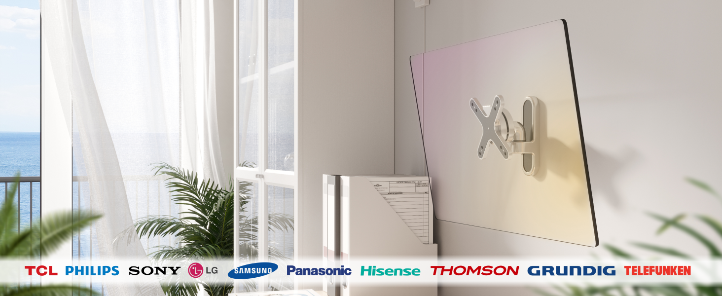 Кріплення для монітора RICOO TÜV сертифіковане, поворотне та нахильне, універсальне, 13-32 дюйми, VESA 75x75, 100x100 мм, до 15 кг, срібний колір