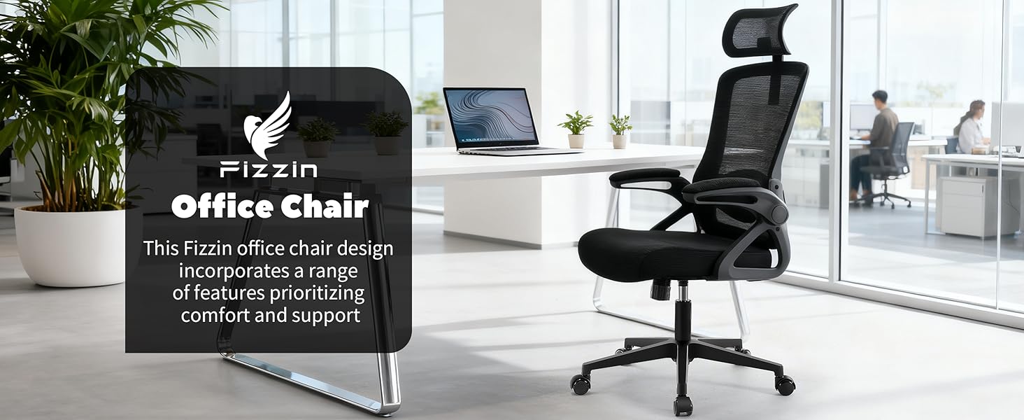 Ергономічне крісло для офісу Fizzin, комп'ютерне крісло з регульованою поперековою підтримкою, дихаюча сітчаста спинка, посилене сидіння, зручне крісло для дому та офісу (Рожевий) (Чорний)