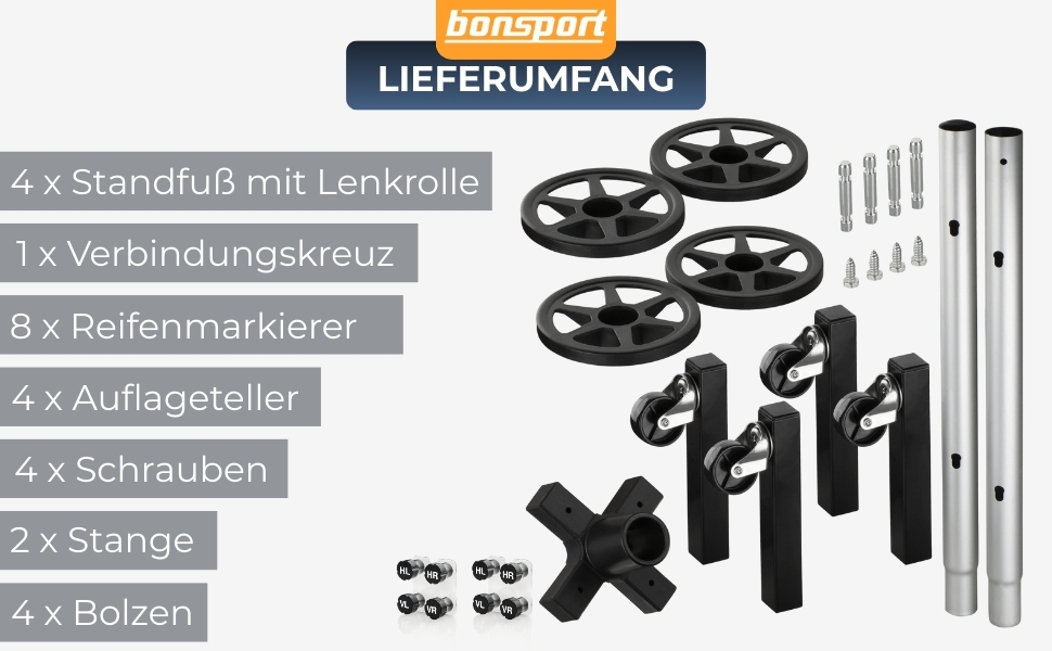 Стійка для шин Bonsport, до 225 мм, на колесах - органайзер для 8 шин з маркерами, вантажопідйомність 100 кг