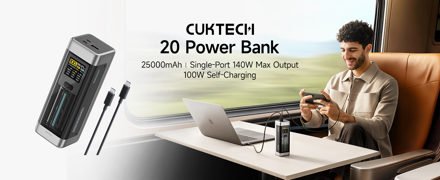 Power Bank CUKTECH 20: 25000mAh, 140W, PD3.1, 3 порти, Digital Display, USB-C для MacBook, Xiaomi, Galaxy, iPhone