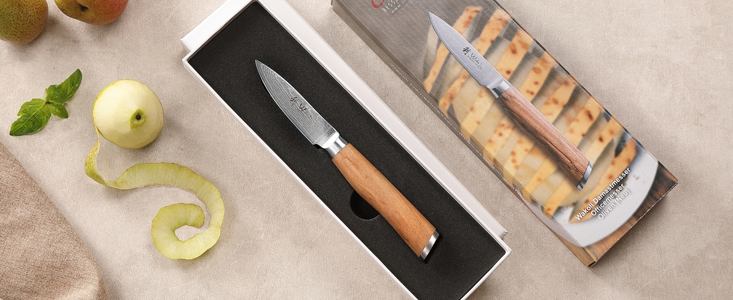 Ніж кухонний Wakoli з дамаської сталі (VG10) з 20 см лезом – гострий та збалансований – ніж з ручкою з оливкового дерева в подарунковій коробці – ніж кухарський для професіоналів та любителів (ніж для шаткування)