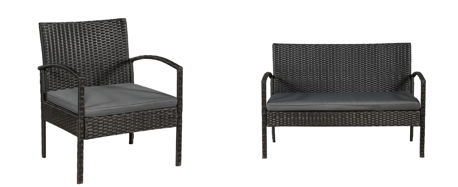 Набір садово-балкових меблів Juskys Trinidad: садова група з столом, софою та 2 стільцями (на 4 особи), сірі подушки