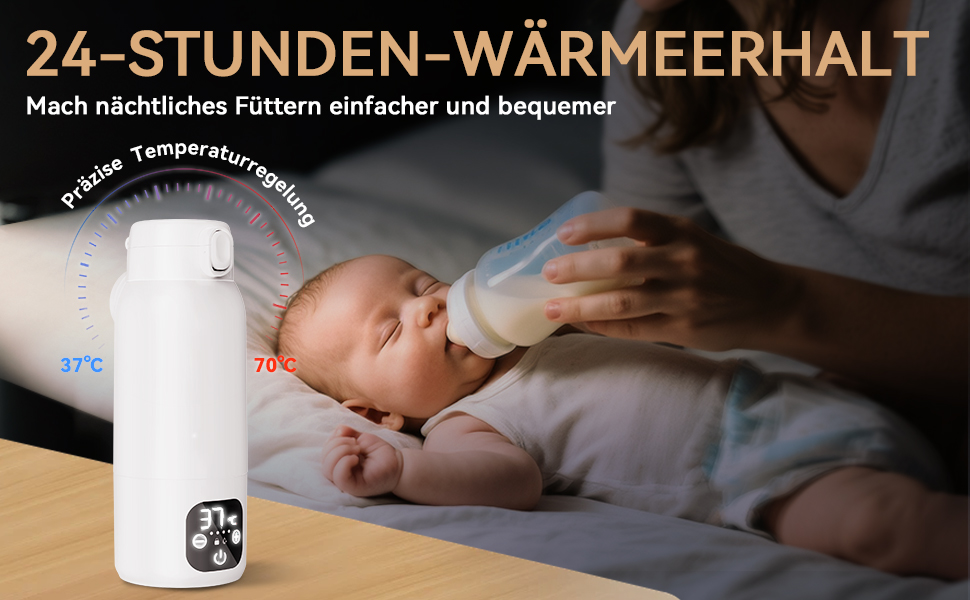 Портативний підігрівач для пляшечок з дитячим харчуванням, 500 мл – швидкий нагрів за 3 хв, тривалий час роботи акумулятора, підтримання температури до 24 год для грудного молока, суміші та води (Сніжно-білий)
