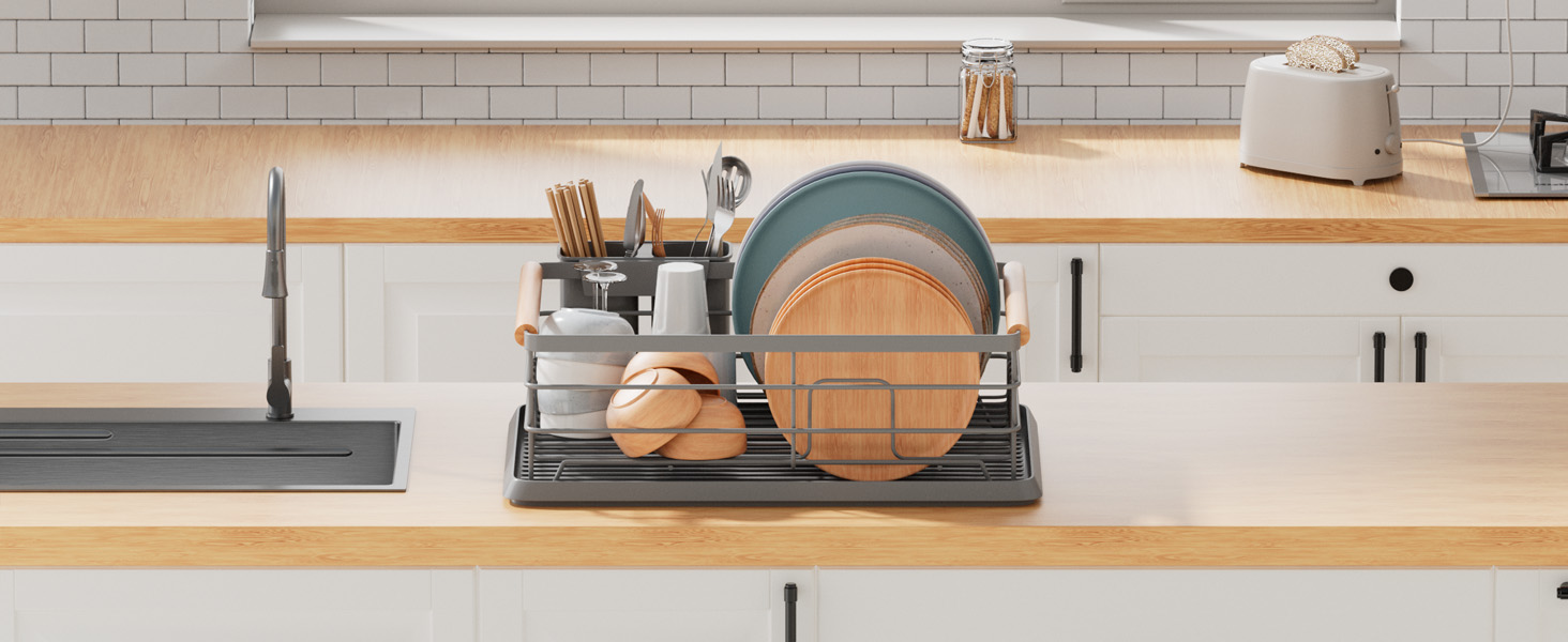 Сушарка для посуду BRIAN & DANY з піддоном, 42x30x15 см, сіра