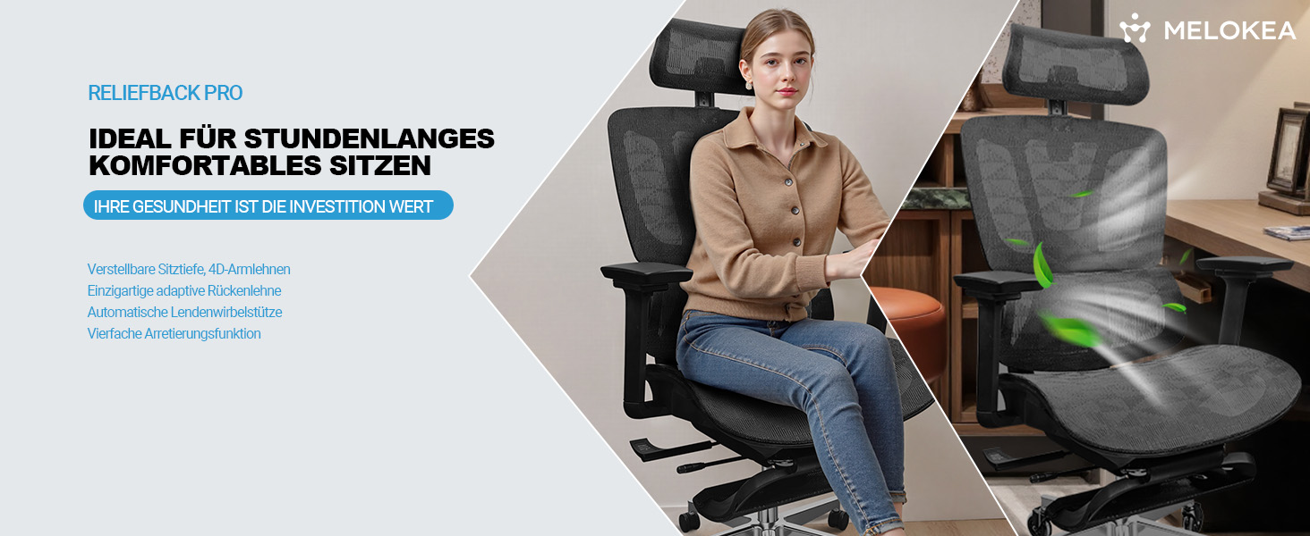 Ергономічне крісло для офісу, 4D підлокітники, регульована глибина сидіння, 4-ступеневий нахил, гумові колеса, сітчаста сидіння, висока спинка, для великих людей, Homeoffice & Gaming, ергономічне крісло для робочого столу (Чорний – з підставкою для ніг, сітчасте сидіння)