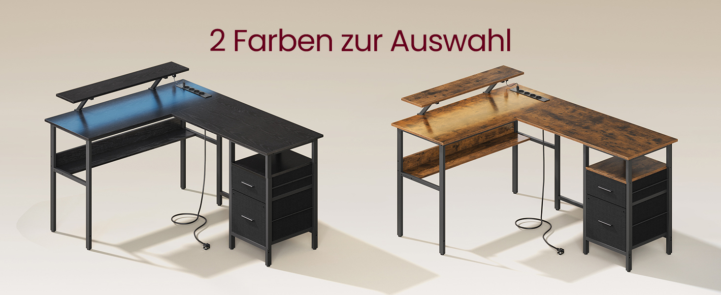 Комп'ютерний стіл VASAGLE L-подібний з розетками, LED-підсвічуванням та USB-портами, 150 x 120 x 76 см, для дому та офісу, вінтажний колір