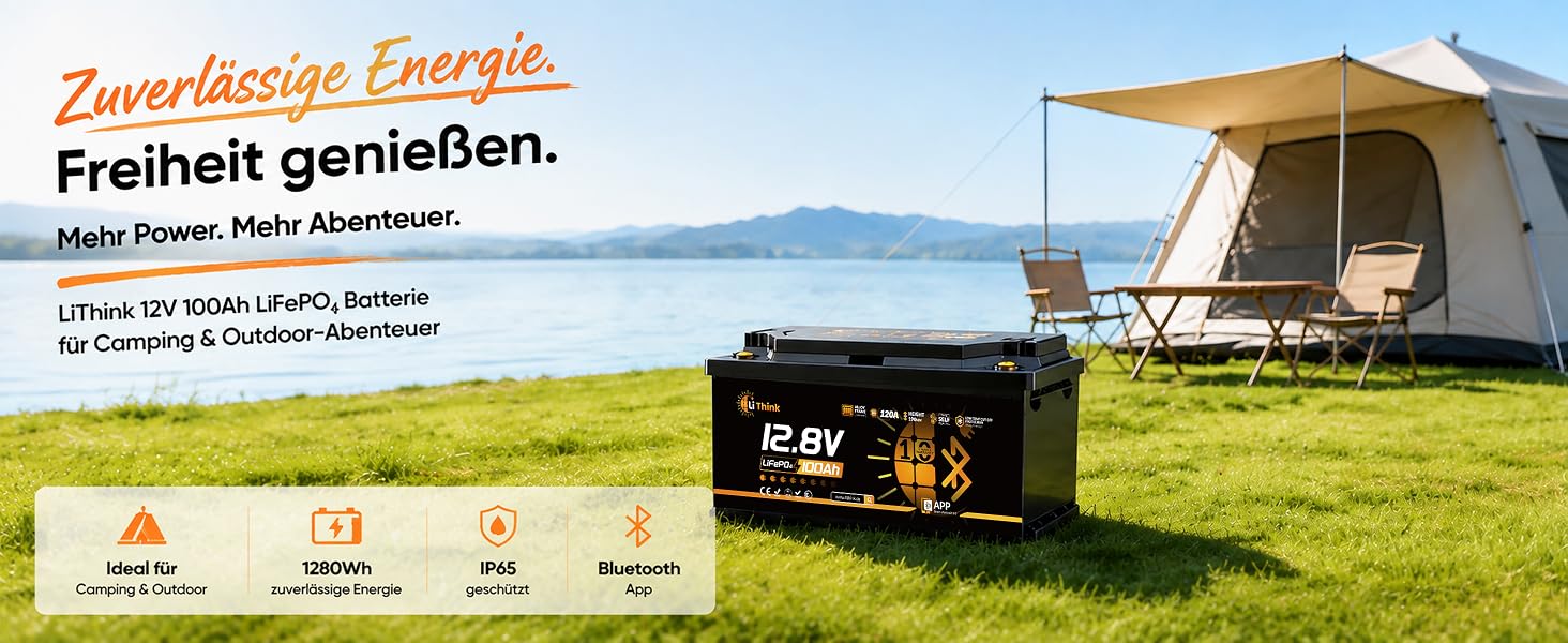 LiFePO4 акумулятор 12V 100Ah H190 з Bluetooth 5.4 для кемперів та житлових будинків на колесах, сертифікація ECE R10