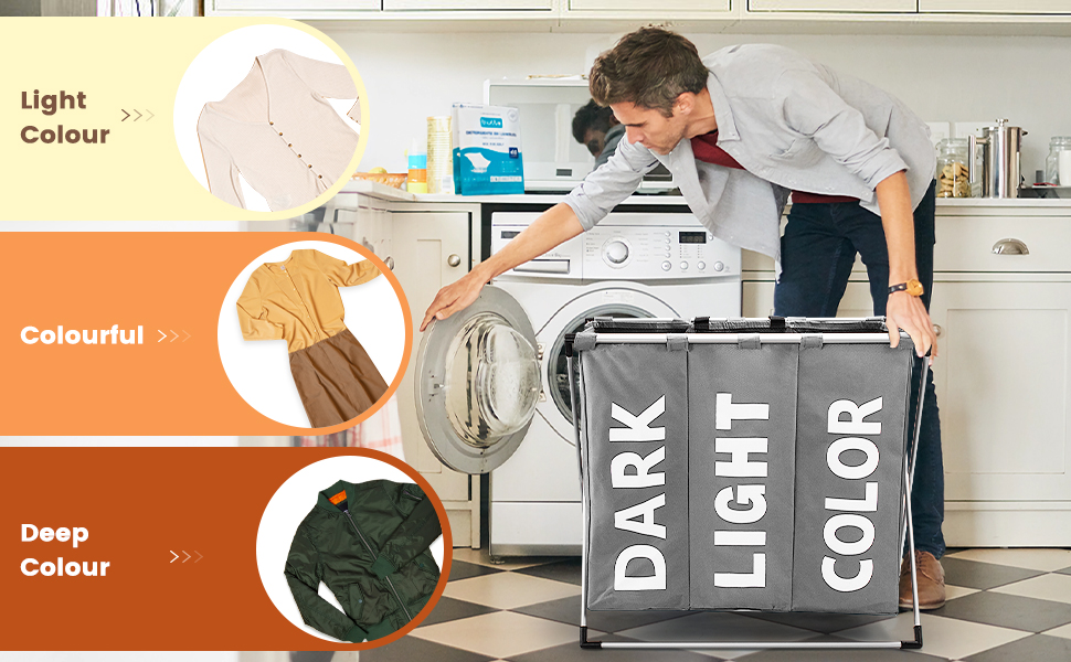 Сортувальник для білизни Oxford Trio з 3 відділеннями (102L), сірий | Кошик для білизни, контейнер для брудної білизни