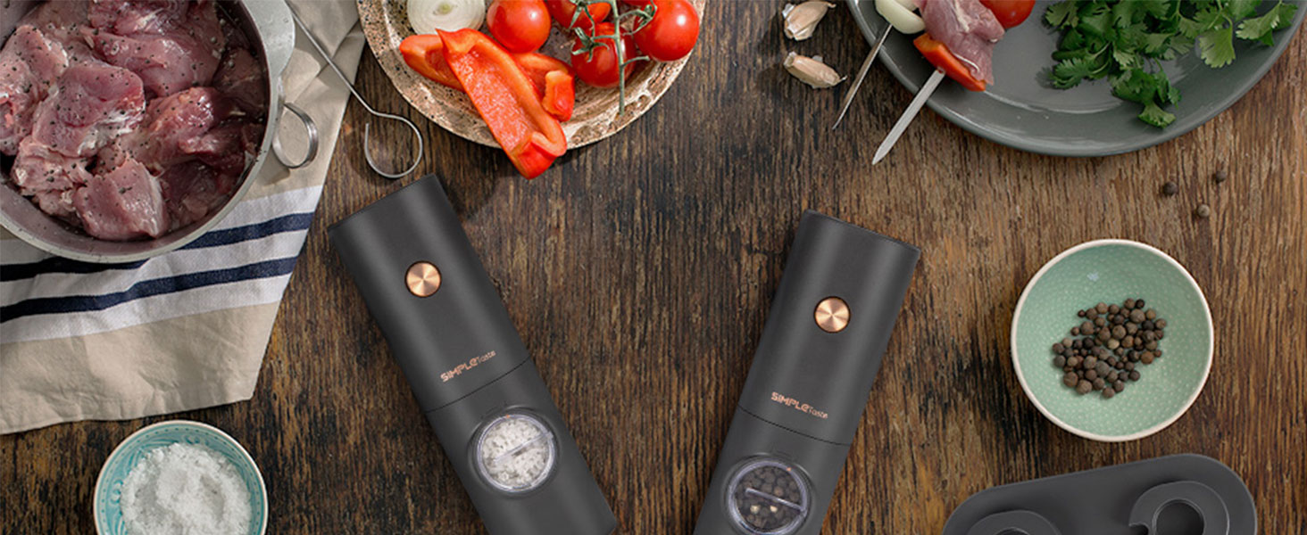 Електричний набір млинків для солі та перцю SIMPLETASTE, USB-аккумуляторні, керамічний механізм помолу, 2 шт.