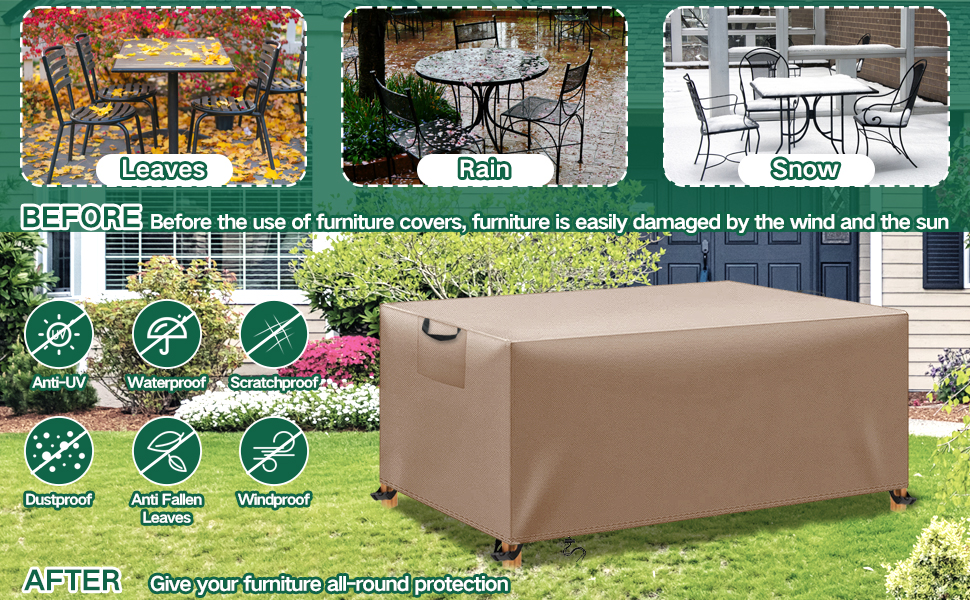 Водонепроникний чохол для садово-патіо меблів, 420D Oxford, захист від вітру та UV, міцний, для садових столів та груп, 180x120x74 (Хакі, 300x200x90cm)