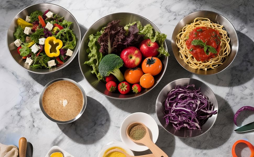 Набір салатників та мисок з нержавіючої сталі, 5 шт. - для кухні, міксування та сервірування