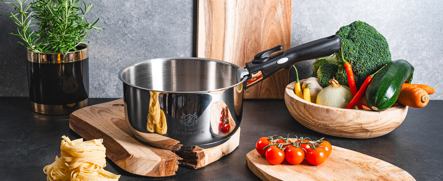 Набір каструль з знімними ручками (3 шт.) - нержавіюча сталь з покриттям - для всіх типів плит