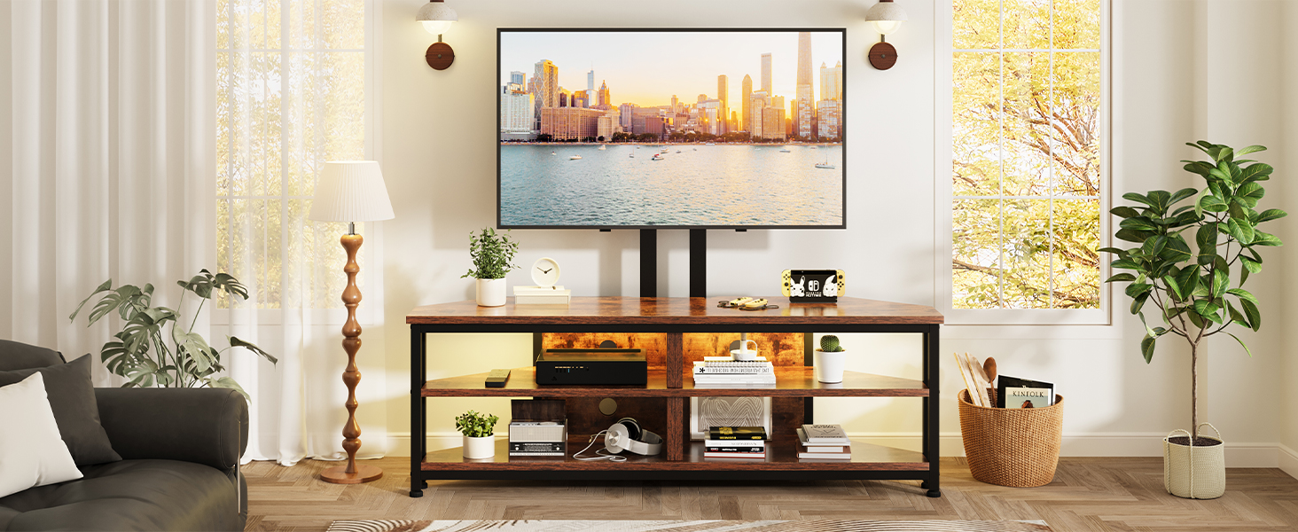 Тужба з полицями та кріпленням для телевізора Dripex кутова низька 120 см з LED підсвіткою