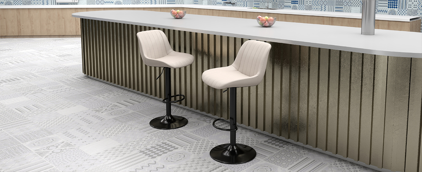 Набір з 2 барних стільців Youhauchair, обертаються, регульована висота, PU-шкіра, бежевий